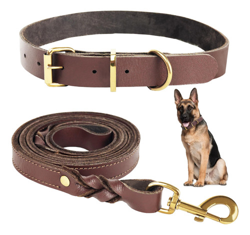 Conjunto De Collar Y Correa De Cuero Resistente Para Perros