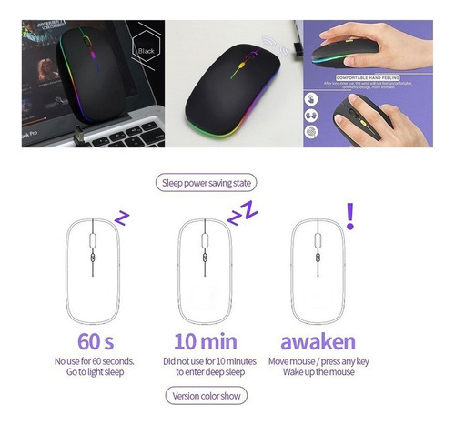 Mouse Led Recargable Ratón Silencio Inalámbrico Rgb Color