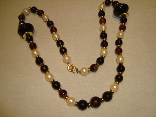 Collar Italiano C/ Perlas Blancas Negras Marrones Imperdible