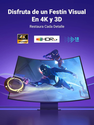 Cable Hdmi 2.0 Ugreen 4k 18gbps 60hz Nylon Trenzado 1m