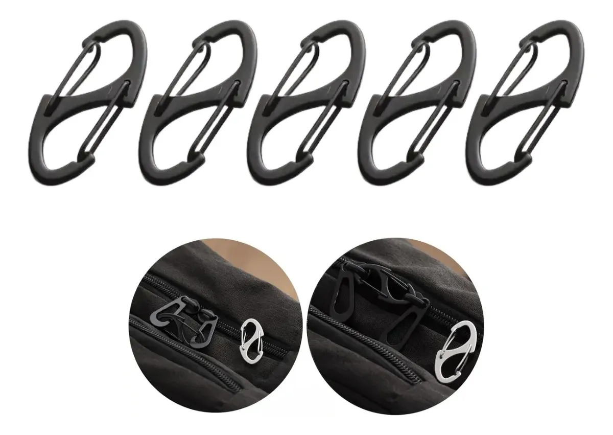 Clip Antifurto Para Zíper Trava Mochilas Bolsas Kit 5un Preto