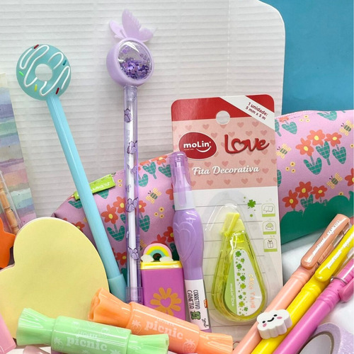 Kit Material Escolar Aulas Papelaria Fofa Kawai 30 Itens