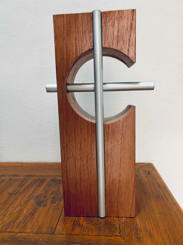 Cruz Minimalista Madera Recuperada Y Aluminio