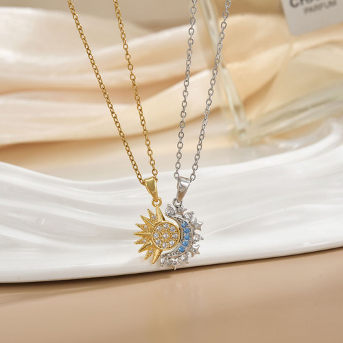 Conjunto Sol Y Luna Pareja Amistad Con Anillo Collar 4pcs