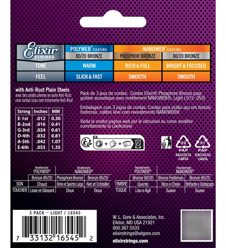Cuerdas Para Guitarra Acústica Elixir, Bronce Fosforado Con