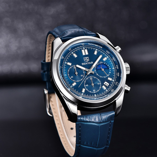 Reloj Pulsera Hombre Impermeable Benyar Reloj De Cuarzo Bisel Azul