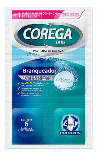 Corega Tabs Branqueador Limpador Próteses Com 30 Pastilhas
