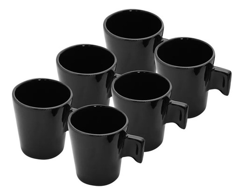 Imagem 7 de 8 de Conjunto Jogo 6 Mini Canecas Café Xícaras Cerâmica Black