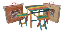 Comprar Mesa Con Sillas Bancos Plegables Set Infantil Madera Caoba