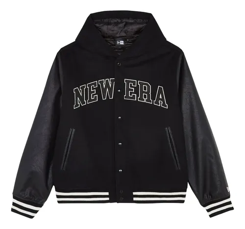 Jaqueta Masculina New Era Black Hooded Varsity - Original