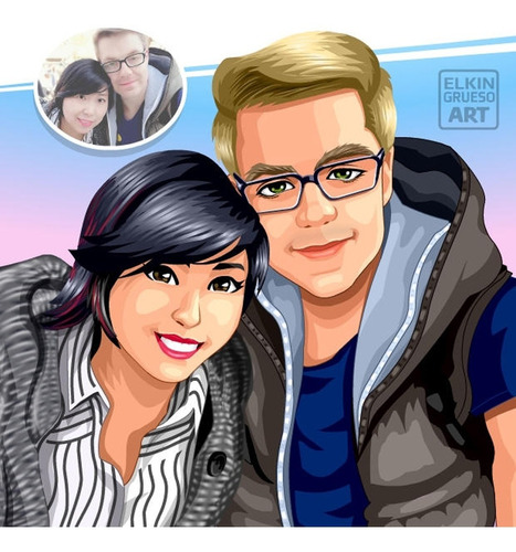 Caricatura Pintura Digital Personalizada X2 Personas Pareja