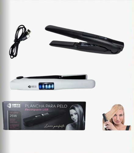 Plancha De Pelo Portátil Inalámbrica Carga Usb Oryx Negro