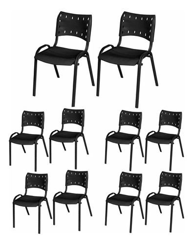 Cadeira Iso Empilhavel - Kit C/ 10 Peças Escolar Base Preto