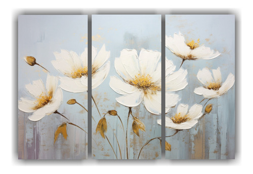 60x40cm Pintura En Lienzo De Flores Blancas Bastidor Madera