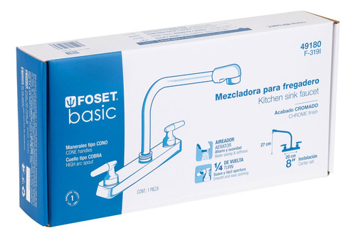 Mezcladora 8 P/fregadero, Cuello Cobra, Manerales Cono