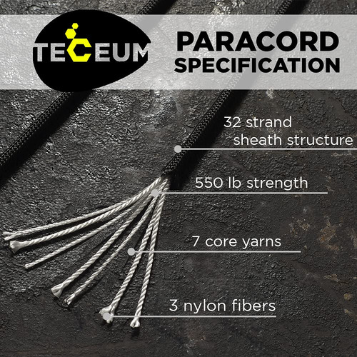 Teceum Paracord Tipo Iii 550 Negro 1000 Pies 4 Mm Cuer