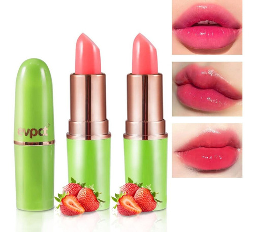 Juego De 2 Lpices Labiales De Fresa Que Cambian De Color, Re