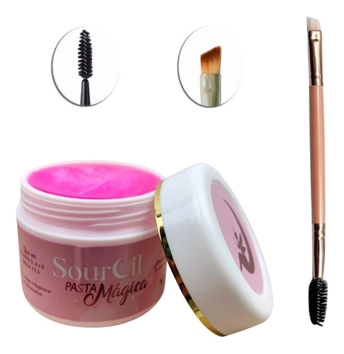 Kit Pasta Magica Brow Lamination Sourcil E Pincel Rosa Duplo