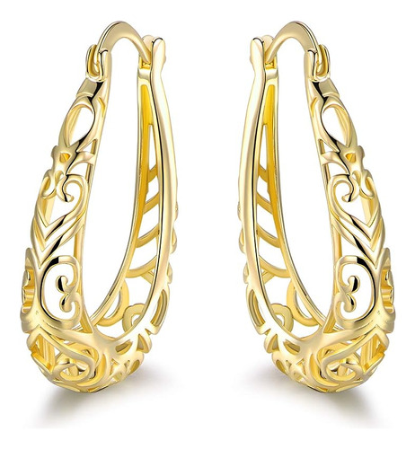 Aretes Aro Filigrana Chapados En Oro 18 Quilates Metal