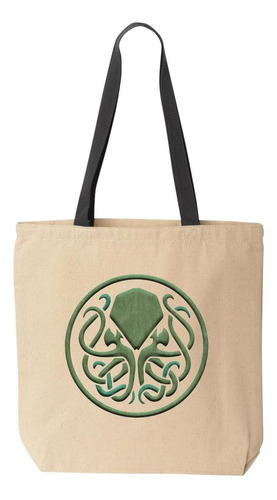 Tote De Lona Natural Celta De Cthulhu - [mango Negro]