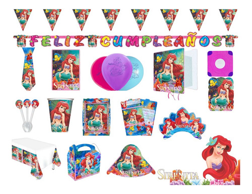 Kit Decoración Piñata Fiesta Infantil  La Sirenita Ariel
