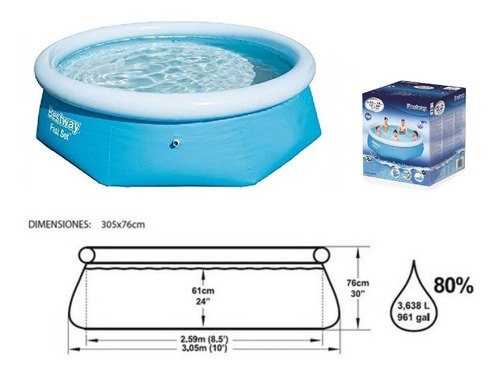 Imagen 3 de 9 de Pileta Inflable Bestway Redonda 305x76cm 3800l 57266