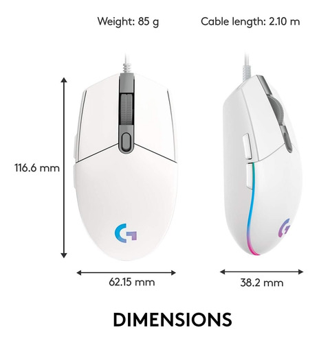 Mouse Gamer Logitech G102 Light Sync Rgb 6 Botones Blanco