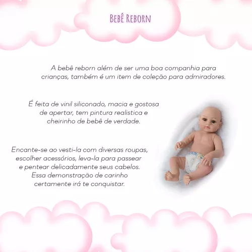 Boneca Bebê Reborn Barata Com Acessórios e Membros Silicone na