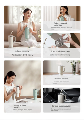 Termo Xiaomi 1 Litro Con Pajita De Silicona - Blanco