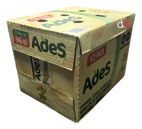 Bebida Con 75% De Soya Ades 12 Pz De 946ml C/u Sabor Natural