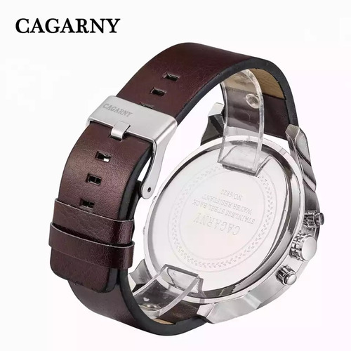 Relogio Cagarny Militar Pulseira De Couro Data Lindo