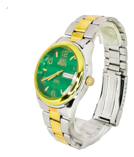Relógio Masculino Oremte Duplo Calendario Prova D Agua Cor da correia Prata/Dourado- Verde