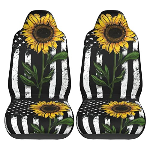 Fundas De Asiento Coche Girasoles Y Bandera Estadounide...