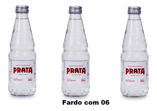 6 Água Mineral Prata  C/ Gás 300 Ml  Vidro Tampa Alumínio  