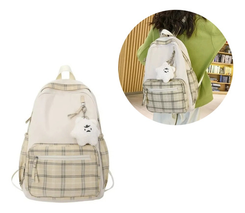 Mochila Escolar A Cuadros Para Estudiantes De Secundaria