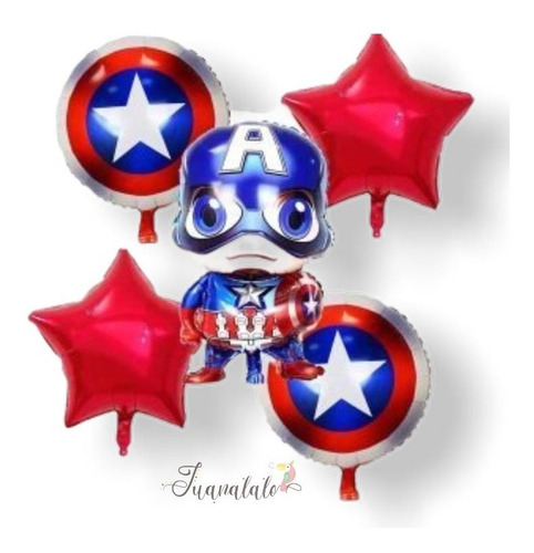 Set 5 Globos Metalizado Capitán America 16 Pulgadas (40 Cm)