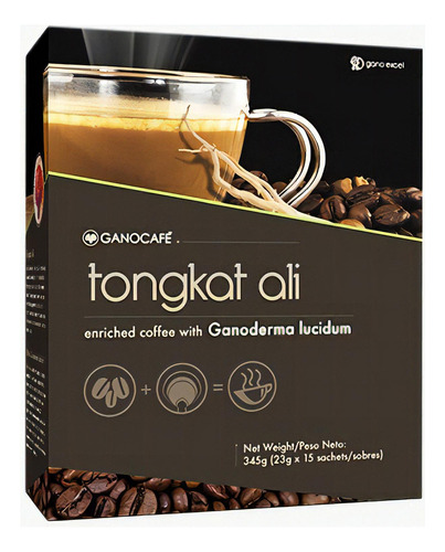 Gano Café Tong Kat Ali Ganoderma, Ginseng Caja (15 Sobres)