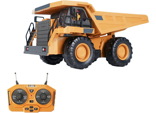 Camión volquete RC, camión volquete con control remoto a escala 1:24, camión de construcción RC de 9 canales y 2.4 GHz, vehículos de ingeniería, juguetes educativos con luz y música para niños y niñas