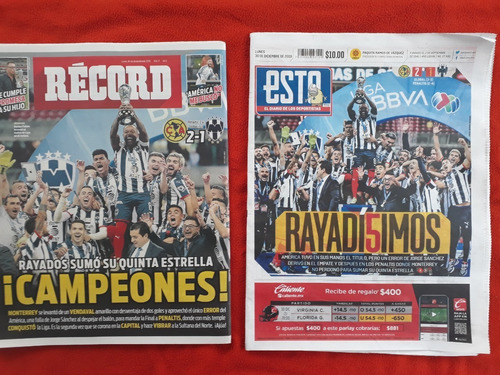 Periódicos Esto Y Récord Monterrey Campeón 2019 Vs América (Usado)