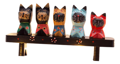 Bonitas Figuras De Gato Con Taburete De Madera Art Sculptur