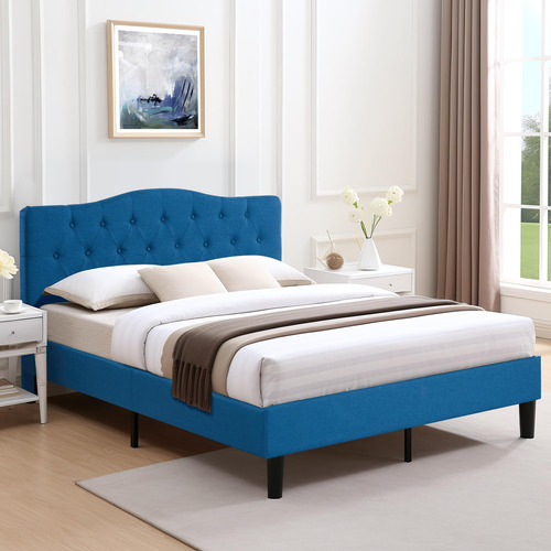 Base De Cama Queen Tapizada Con Cabecera Ajustable Y Listone