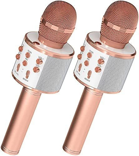 Ovellic Paquete De 2 Micrófonos De Karaoke Para Niños, Mi. Color oro rosa