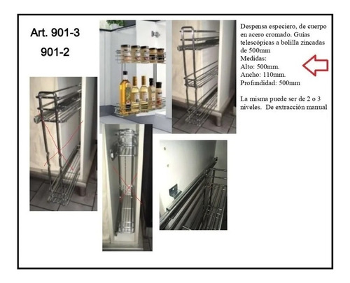 Imagen 2 de 5 de Canasto Especiero Extraible Cromado 3 Niveles 110mm Difha