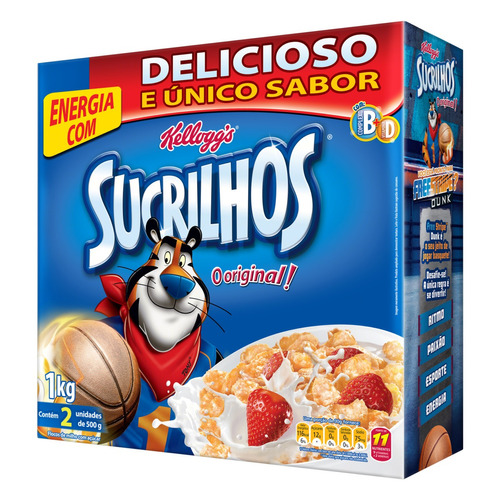 Cereais Kellogg's Sucrilhos original em caixa 1 kg contem 2 pacotes de 500g