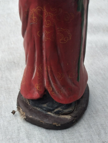 Antiguo Personaje Chino Policromatico, Siglo Xix, Madera (Usado)
