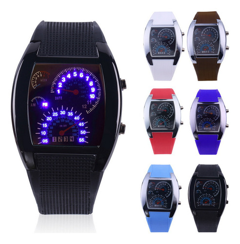 Black Shell Deep Blue - Reloj Led De Aviación Con Esfera En
