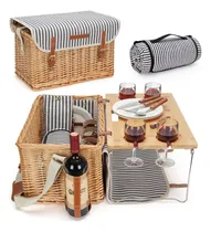 Comprar Cesta De Picnic De Mimbre Para 4 Personas, Kit De Picnic Par