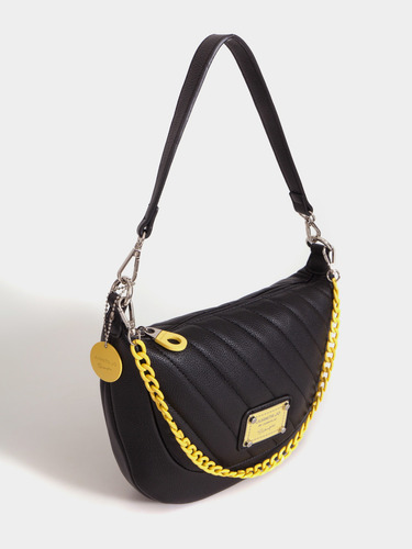 Cartera De Hombro Andes Chica Tote Juanita Jo Mujer Dama Negro Con Amarillo Lisa