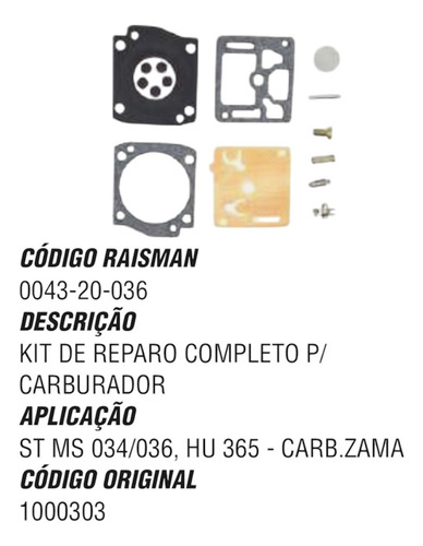 Junta Carburador Zama Compatível Motosserra Stihl 365