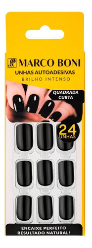 Kit 24 Unhas Postiças Adesivas Quadrada Curta Marco Boni Cor Preto